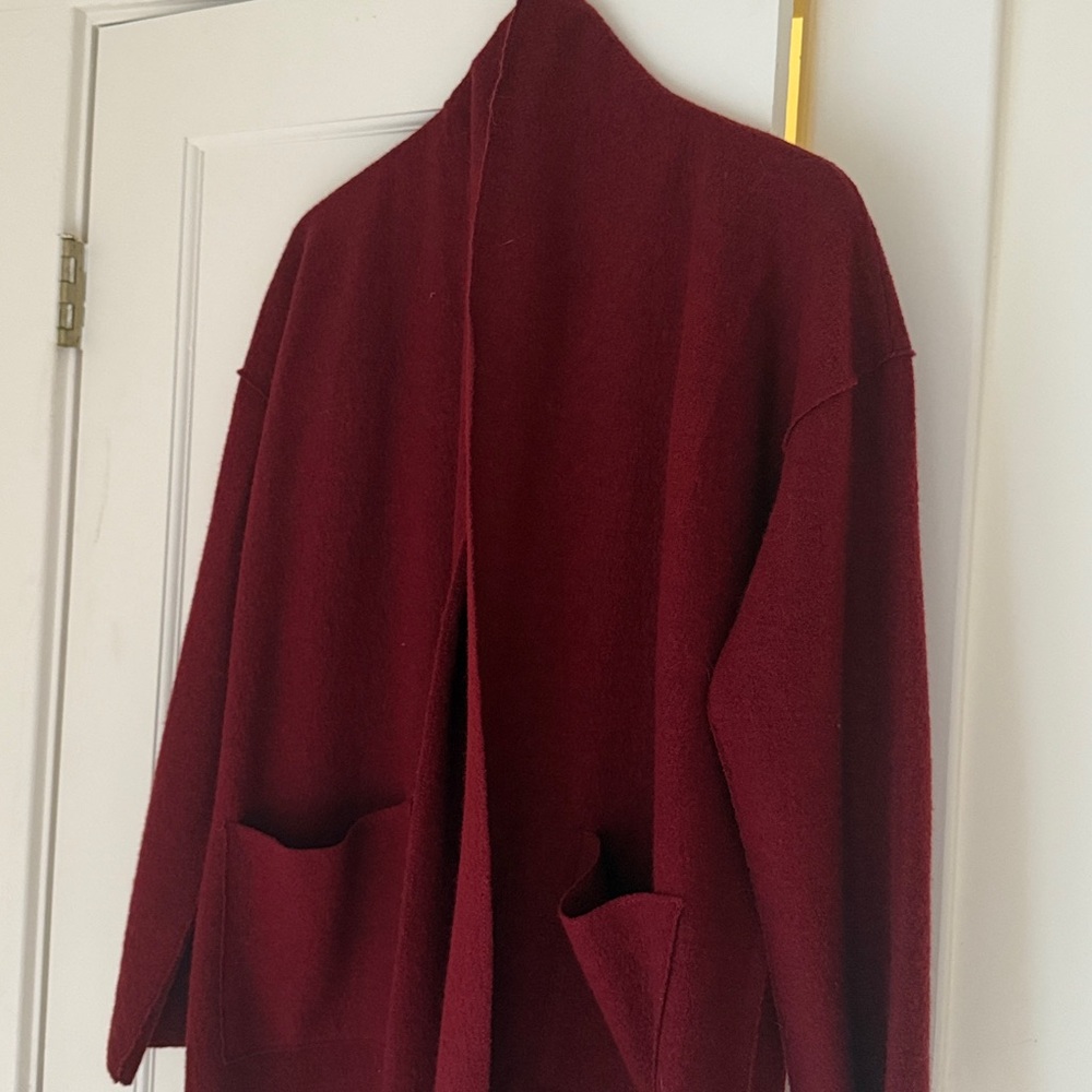 •new• EILEEN FISHER Lightweight Boiled Wool High Collar Coat - Picture 2 of 2